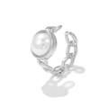 Silver chain style cuff earring with a large white pearl and micro-pave zircon detail - EGJ0137 Silver Chain Pearl