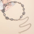 Detail of vintage silver waist chain featuring bohemian seashell and heart charms - Antique Silver Oval Hollow Relief (3815)