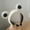 Handmade knitted cream frog headband with cute oversized eyes and non-slip inner teeth - Basic Style / Off White