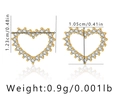 Detailed view of gold plated hollow heart earrings with dimensions and weight info - Beaded Edge Hollow Zirconia Heart