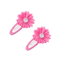 Pink ribbon flower hair clips for girls with sparkling crystal center, 1 pair set - Light Rose Red