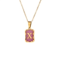 Titanium steel gold necklace featuring a purple square pendant with a golden letter X - Letter X