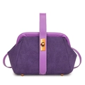 Retro purple suede shell bag with golden twist lock and vintage fold design - Purple