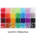 Set of 560pcs 8mm colorful glass beads in a 24-compartment clear plastic storage box - Crackle + Solid Beads / 28 Grids/8mm/560 Pcs