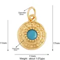 Vintage round evil eye charm in golden finish with turquoise inlay and beaded texture - Gold Medium Round Eye