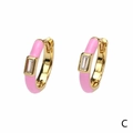 Pink enamel huggie earrings with a rectangular zircon in a gold-plated finish - Pink