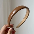 Brown vintage leather headband for women with a glossy finish and comfortable lining - Brown
