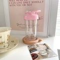 Pink minimalist transparent plastic water bottle with portable handle and flip lid - 401-500ml / Pink