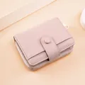 Light pink pebbled leather women's small wallet with zip pocket and button closure - Pink Purple