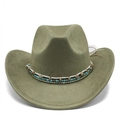 Détail d'un chapeau de cowboy en daim vert olive avec bande perle bohème et bord incurvé - M (56-59cm) / Vert Militaire