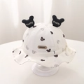 Dettaglio cappello da sole bianco per neonati con orecchie di Topolino e etichetta in pelle - 48cm (5-18 Mesi) / Nero-Stile Orecchie Tonde