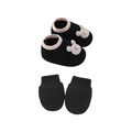 Baby cotton mitts and booties set in black with cute rabbit and carrot patches - Black Bear - Mittens & Booties Set