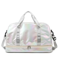 Holographic travel gym bag with dry-wet separation and independent shoe compartment - Pearl White