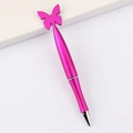 Pink metal ballpoint pen with a butterfly-shaped top ornament and sleek metallic finish - Butterfly / Rose Red
