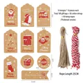 100pcs Kraft Christmas gift tags set with festive patterns and colorful hanging ropes - Style A (100 Tags + 50 Hemp + 50 Cotton Ropes)