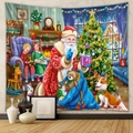 Detail eines Weihnachts-Wandteppichs mit Weihnachtsmann und gemütlicher Szene - Weihnachts-Schenken-Lese-Szene (GT230363)
