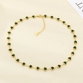 Gold stainless steel necklace featuring small green heart-shaped glass gemstones - Green Heart Necklace (KN293094-SXSJ)