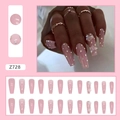 Lange Ballett-Nägel in Rosa mit Kristallschmetterlingen und funkelnden Strasssteinen - 24 Stück/Kleber Stil / Rosa Kristall Schmetterling (Z728)