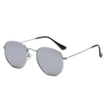 Irregular polygon sunglasses with silver metal frame and reflective grey lenses - Silver Frame/White Mirror (Polarized)