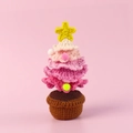Handmade crochet Christmas tree in pink gradient with star on pink background - Pink - Christmas Tree Potted Plant (Woolen Base)