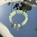 Exquisite pearl bracelet with sea blue beads and silver heart charms on mirror - S016-kt Cat Imitation Cat's Eye Stone Bracelet (light Green) #sz363