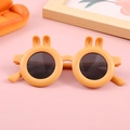 Cute orange bunny ear sunglasses for kids with round black lenses and matte plastic frame - Yellow Frame Grey Lens