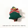 Christmas tree hair clip with green knitting, golden star, and striped bow tie - Green Christmas Tree Bow Style (AFTS3-5)
