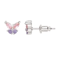 Silver butterfly earrings with pink and purple zircon stones in a sweet, elegant style - Silver Pale Pink Purple