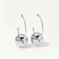 Minimalist silver C-shape hoop earrings with hollow metal spheres in a shiny finish - Silver Hollow Ball Style (D2341)