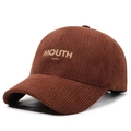 Gorra de béisbol de pana marrón con bordado dorado MOUTH y estilo retro casual - Ajustable / Bordado de Letras MOUTH / café