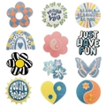 Set of 12 colorful embroidered patches featuring animal paws and uplifting floral patterns - 12Pcs Cartoon Patch Set