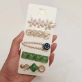 Five-piece candy-colored hair clip set with pearls and smile face on a display card - Dream Destiny (5 Piece Set)