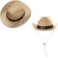 Khaki Filz Western Cowboy Hut für Haustiere mit silbernen Sternnieten und Kordelzug - Klein 13.5cm / Khaki Stern Perlen