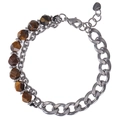 Men's double-layered stainless steel Cuban chain bracelet with faceted tiger eye beads - Tiger Eye Bracelet