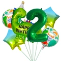 Grünes Dinosaurier-Geburtstagsparty-Ballonset mit riesiger Zahl 2 und Sternfolienballons - Dino Geburtstag Set 2