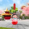 Traditional Chinese girl tumbler figurine in blue dress holding a waist drum - Small-Drumming