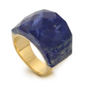 Minimalist gold titanium ring featuring a faceted blue crystal glass gemstone - Lapis Blue (KR86465-K)