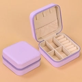 Mini portable purple velvet jewelry storage box with square design and zipper closure - Cross-grain PU-Taro Purple / 10*10*5cm