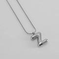 Silver puffy 3D bubble letter Z pendant on a sleek snake chain necklace for women - Letter Z [Steel]
