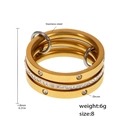 Size 8 golden stainless steel multi-layer ring with sparkling white zircon insets - US 8 / 3-Layer Gold Zircon