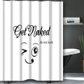 Minimalistischer weißer Duschvorhang mit Get Naked Aufdruck und lustigem Smiley-Gesicht - Get Naked / 90*180cm