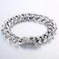 Iced out silver cuban link necklace with crystal studded box clasp for hip hop style - Rhinestone Box Buckle Bracelet (KB127147-Z) / Steel
