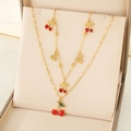 Set di gioielli in acciaio inossidabile dorato con pendenti a ciliegia e orecchini - Set di Gioielli Collana e Orecchini a Ciliegia (KN295003-SXSJ)