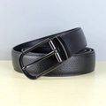 Premium black leather belt for men featuring a textured finish and dark alloy buckle - Gunmetal Style / 110cm
