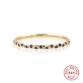 Detail of 925 sterling silver gold ring with petite blue zircon stones and 925 hallmark - Gold Thin Blue Zirconia Eternity Ring (Style 9-Blue)