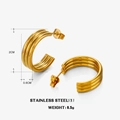 Three-layer gold-plated stainless steel C-shape earrings, 2cm diameter, 6.5g weight - Gold 3-layer Earrings