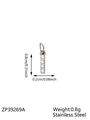 Silver stainless steel rectangular bar pendant with four inset zircons and size details - Letter I / Steel