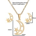 Macro view of golden stainless steel star and moon jewelry set with dimensions - 111 Gold