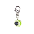 Macro view of green resin evil eye bead pendant with silver lobster clasp for DIY jewelry - Green