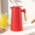 Nordic 1L red vacuum insulated flask with wooden handle in a warm breakfast scene - Plain Style / 062 Red